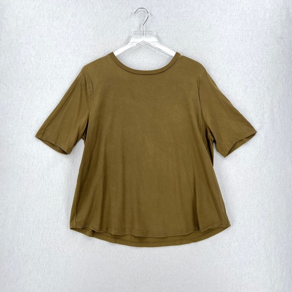 UNIVERSAL STANDARD Arvo Cupro Mix Tee Womens Olive Green Short Sleeve - Picture 1 of 11